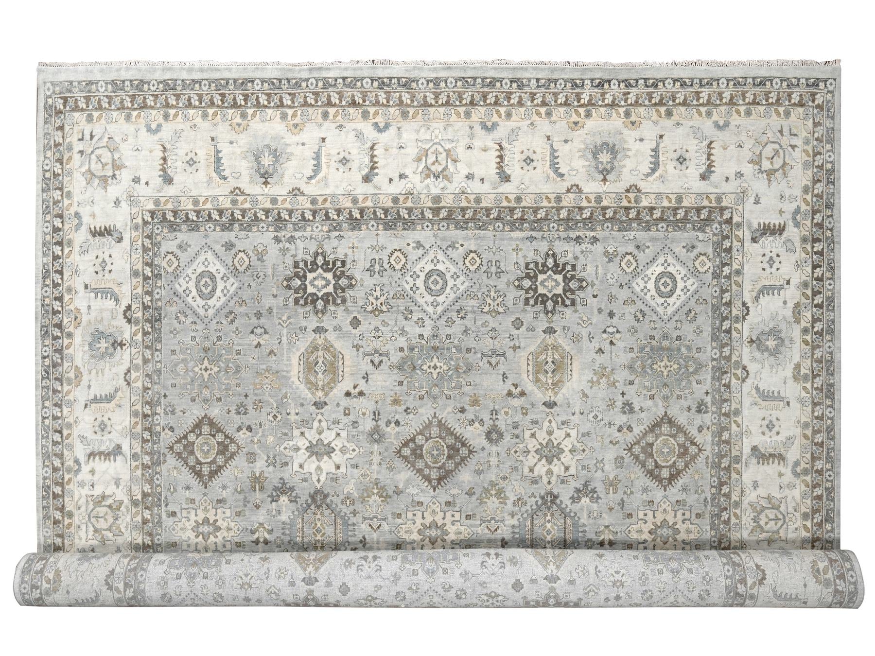 Karajeh Traditional hand-knotted wool rug in Gray, 14'0" x 17'9", SKU O010070