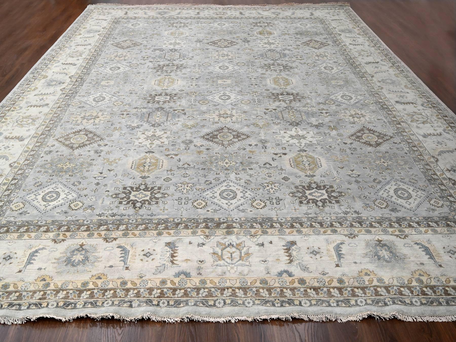 Karajeh Traditional hand-knotted wool rug in Gray, 14'0" x 17'9", SKU O010070