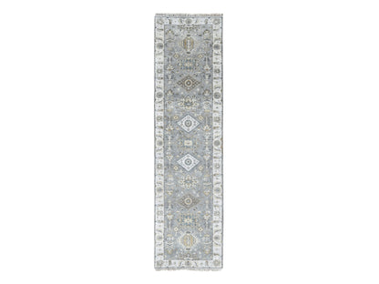 Grey 2'7" x 9'9" Traditional Hand knotted Wool Rug - Sku: O010073