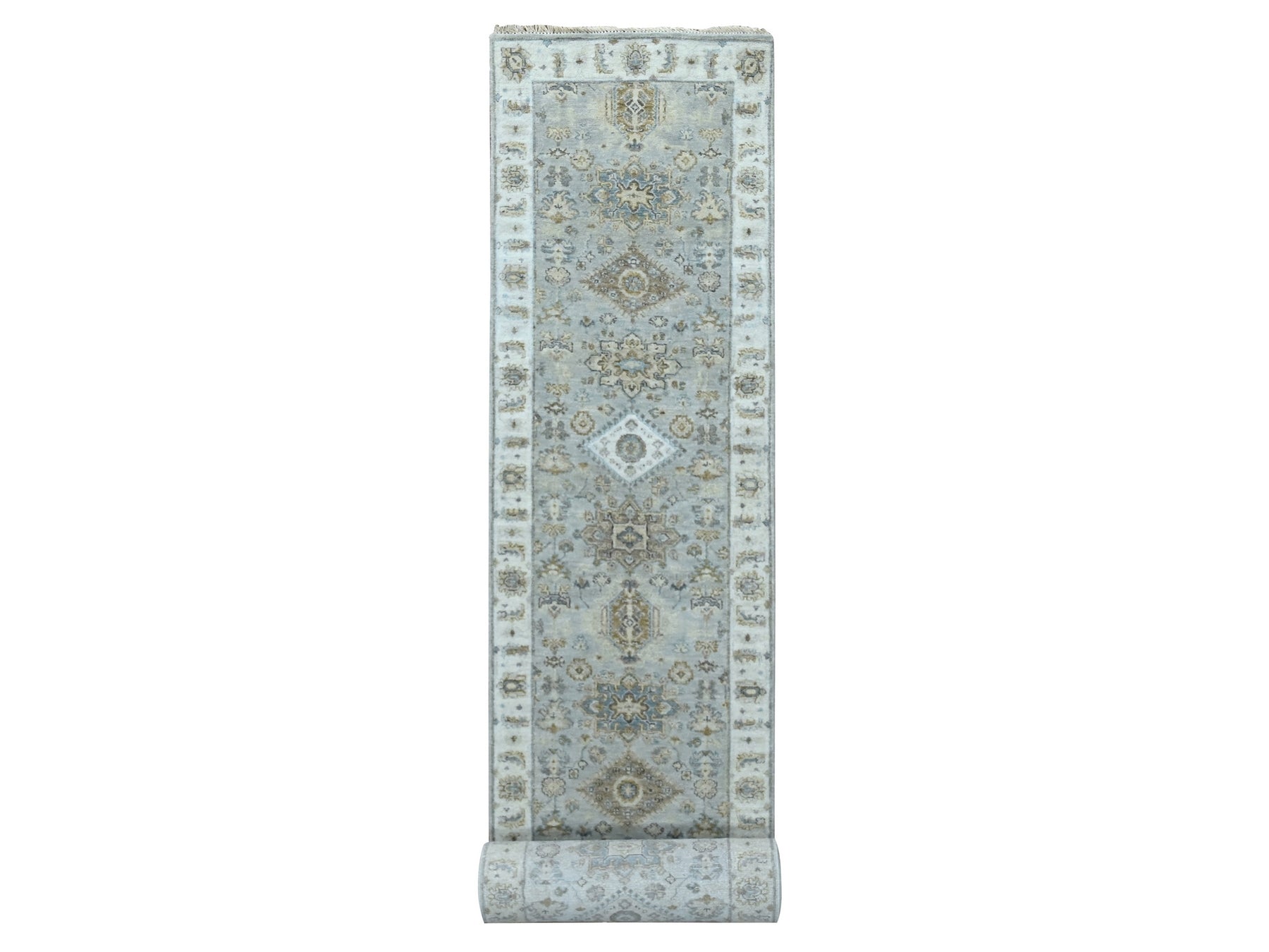 Karajeh Traditional hand-knotted wool runner in Gray, 2'6" x 18'0", SKU O010075