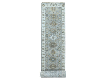Grey 2'6" x 18'0" Traditional Hand knotted Wool Rug - Sku: O010075