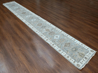Grey 2'6" x 18'0" Traditional Hand knotted Wool Rug - Sku: O010075