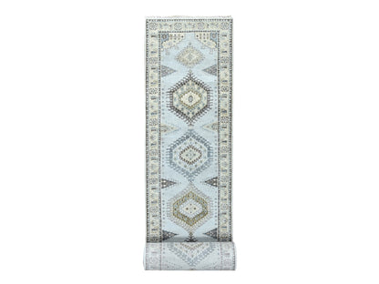 Grey 2'9" x 21'9" Tribal & Geometric Hand knotted Wool Rug - Sku: O010077
