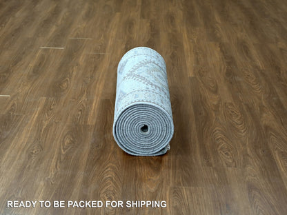 Grey 2'9" x 21'9" Tribal & Geometric Hand knotted Wool Rug - Sku: O010077