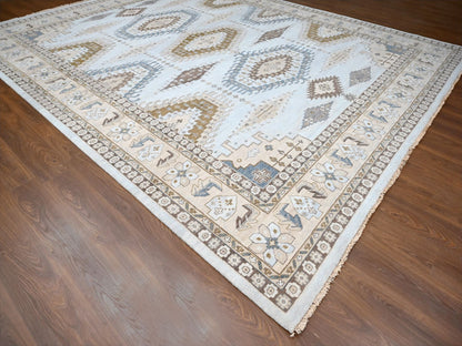 Grey 12'0" x 14'8" Tribal & Geometric Hand knotted Wool Rug - Sku: O010078