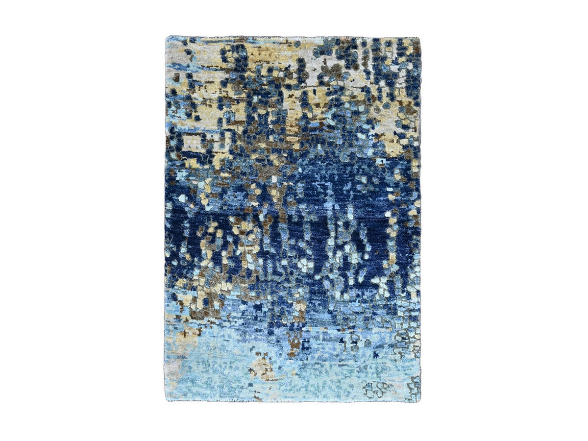 Modern / Contemporary hand-knotted wool/silk rug in Blue, 2'0" x 3'0", SKU O010099