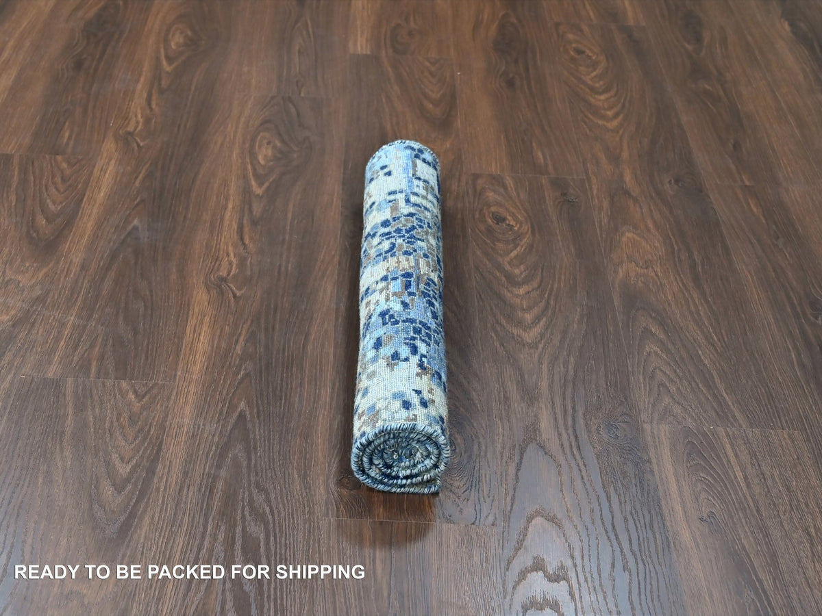 Modern / Contemporary hand-knotted wool/silk rug in Blue, 2'0" x 3'0", SKU O010099