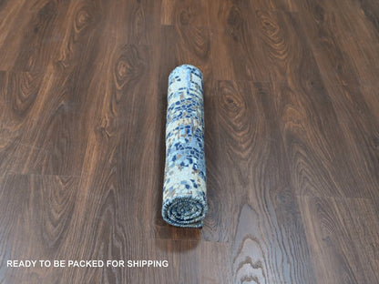 Modern / Contemporary hand-knotted wool/silk rug in Blue, 2'0" x 3'0", SKU O010099