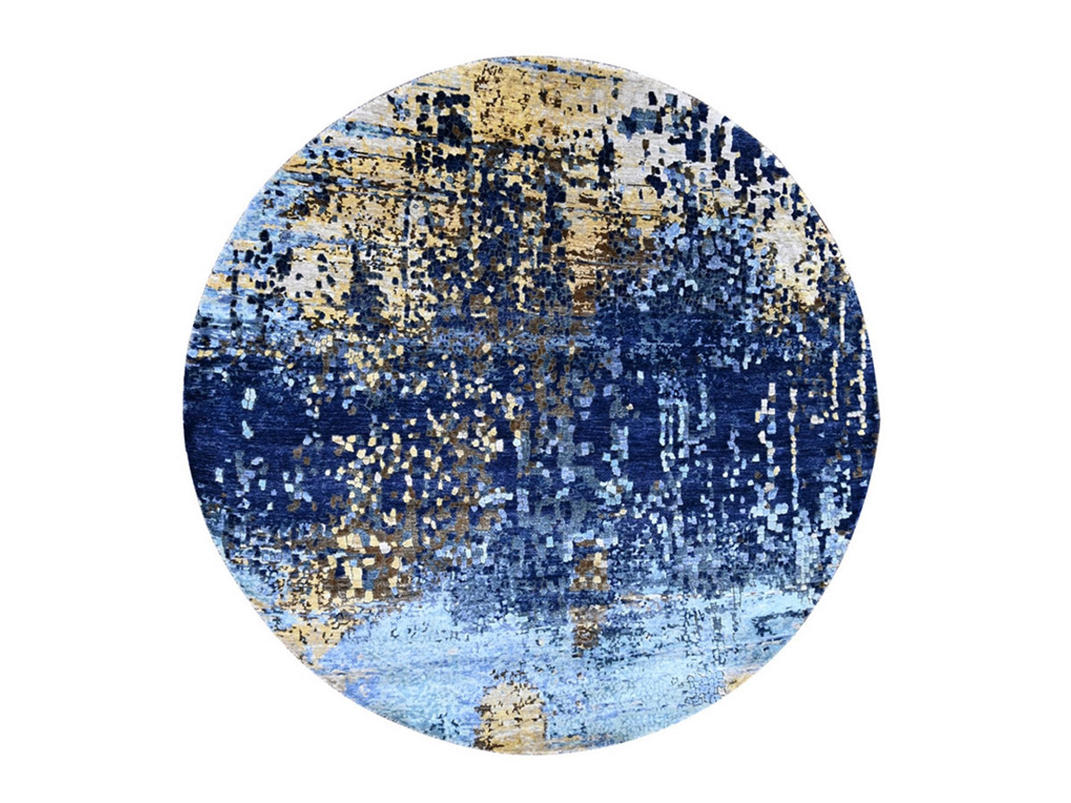 Modern / Contemporary hand-knotted wool/silk rug in Blue, 7'9" x 7'9", SKU O010100