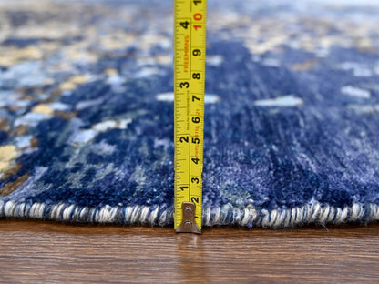 Modern / Contemporary hand-knotted wool/silk rug in Blue, 7'9" x 7'9", SKU O010100