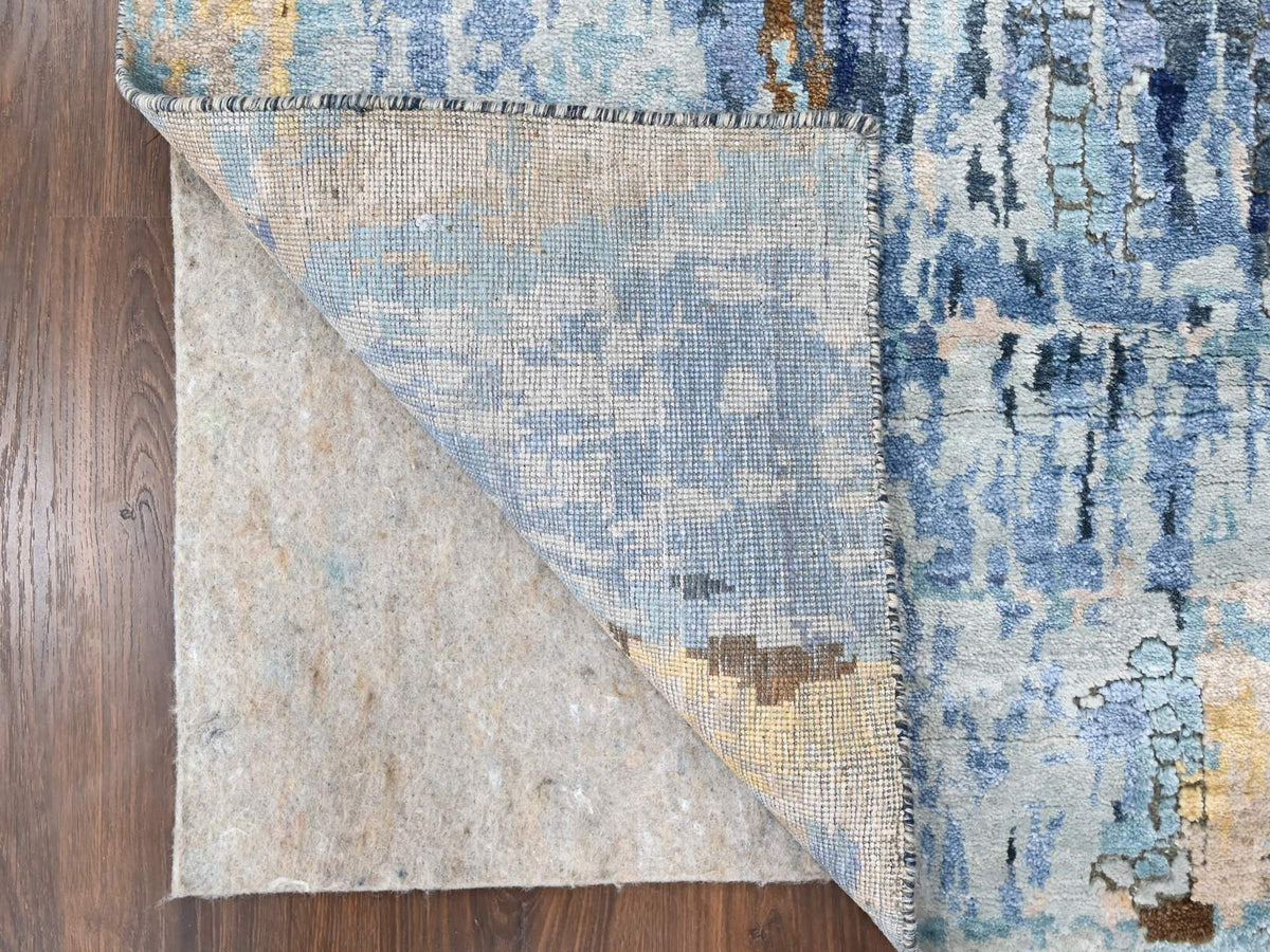 Modern / Contemporary hand-knotted wool/silk runner in Blue, 2'6" x 12'0", SKU O010101