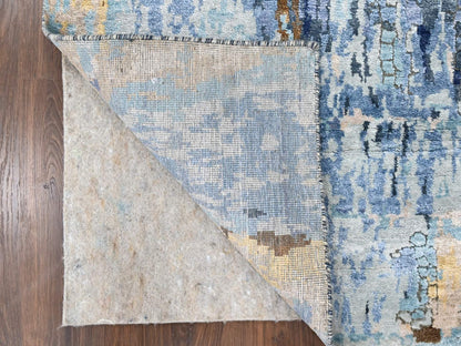 Modern / Contemporary hand-knotted wool/silk runner in Blue, 2'6" x 12'0", SKU O010101