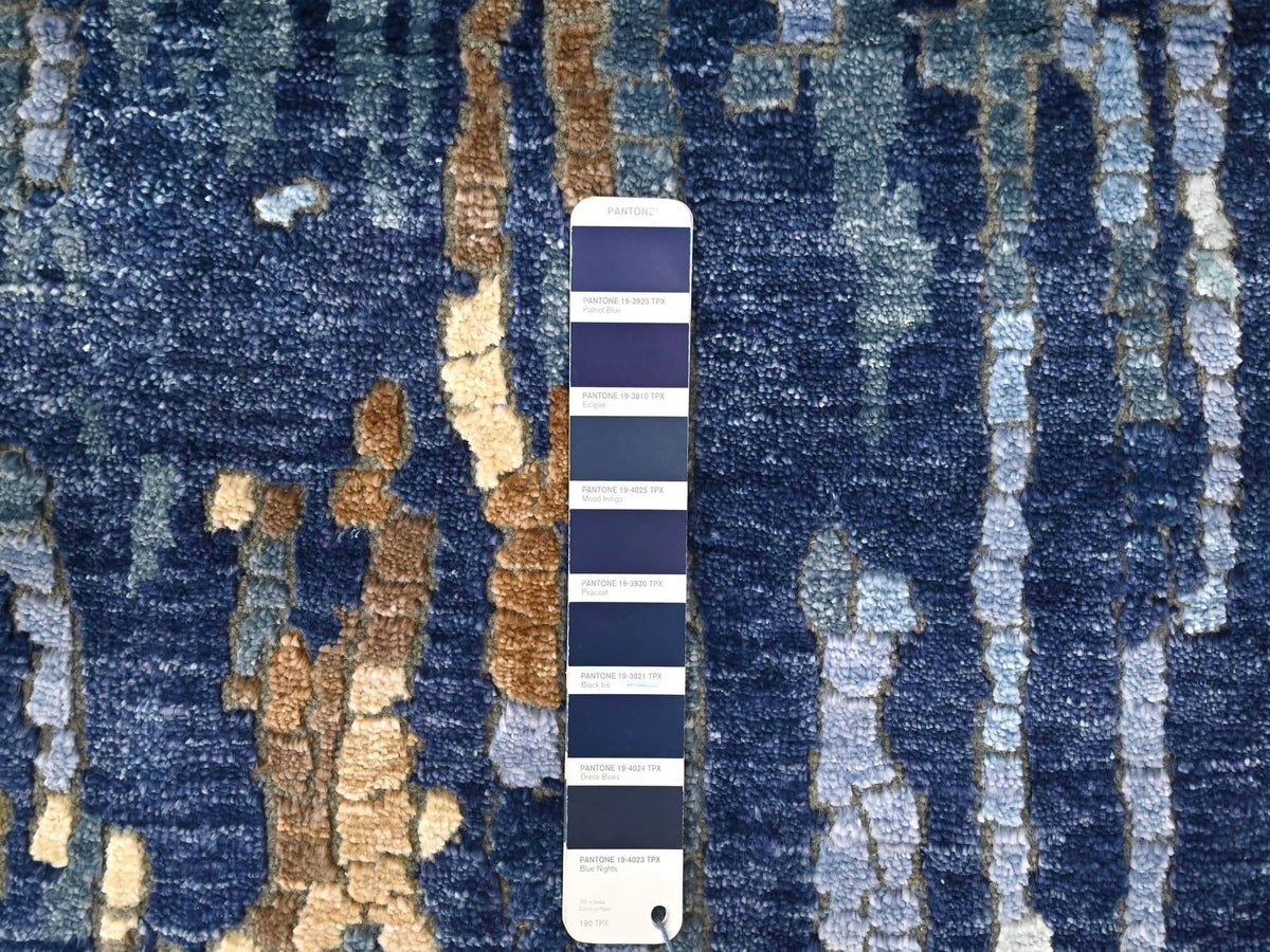 Modern / Contemporary hand-knotted wool/silk runner in Blue, 2'6" x 12'0", SKU O010101