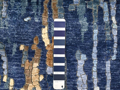Modern / Contemporary hand-knotted wool/silk runner in Blue, 2'6" x 12'0", SKU O010101