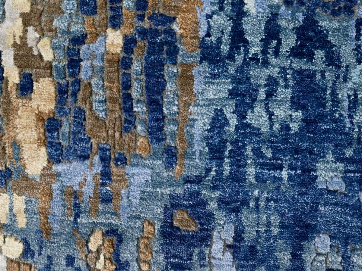 Modern / Contemporary hand-knotted wool/silk runner in Blue, 2'6" x 12'0", SKU O010101