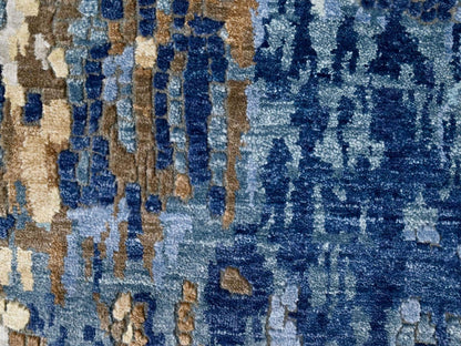 Modern / Contemporary hand-knotted wool/silk runner in Blue, 2'6" x 12'0", SKU O010101