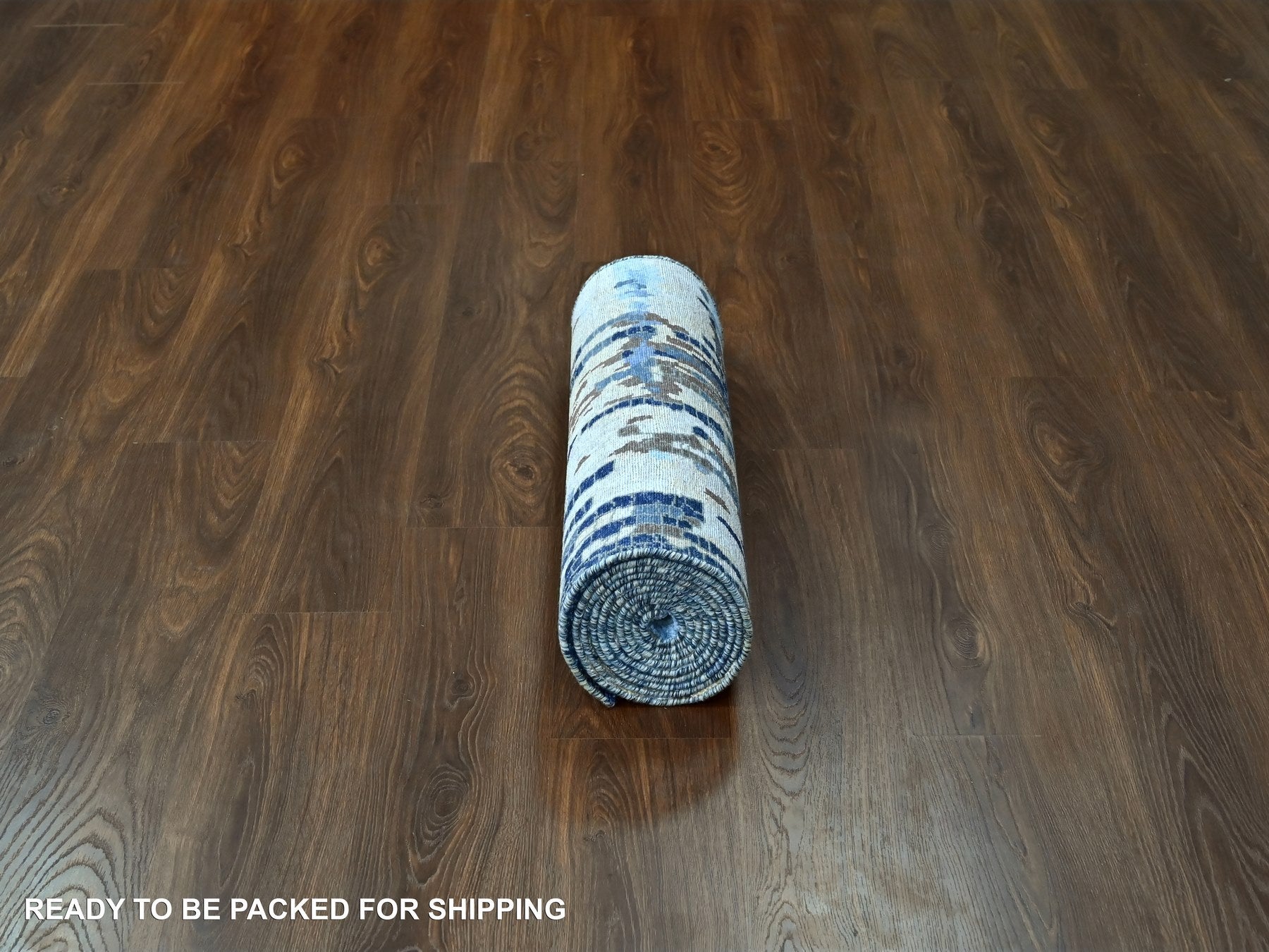 Modern / Contemporary hand-knotted wool/silk runner in Blue, 2'6" x 12'0", SKU O010101