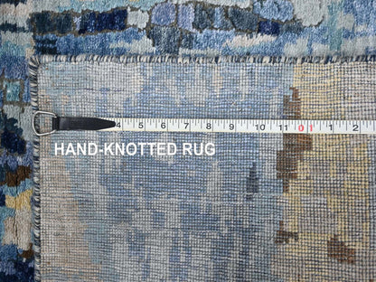 Modern / Contemporary hand-knotted wool/silk runner in Blue, 2'6" x 12'0", SKU O010101