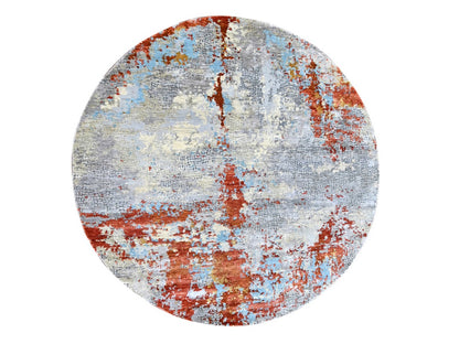Orange 7'11" x 7'11" Modern / Contemporary Hand knotted Wool/Silk Rug - Sku: O010105