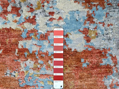 Orange 7'11" x 7'11" Modern / Contemporary Hand knotted Wool/Silk Rug - Sku: O010105