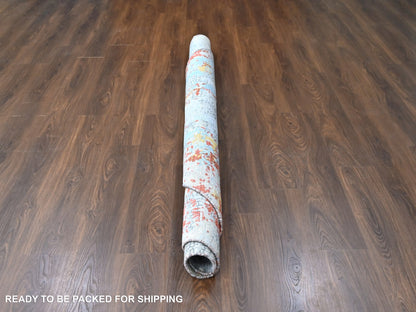 Orange 7'11" x 7'11" Modern / Contemporary Hand knotted Wool/Silk Rug - Sku: O010105
