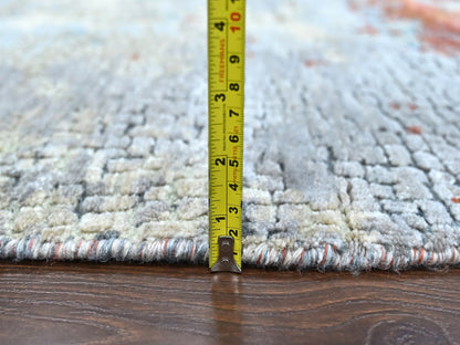 Orange 7'11" x 7'11" Modern / Contemporary Hand knotted Wool/Silk Rug - Sku: O010105