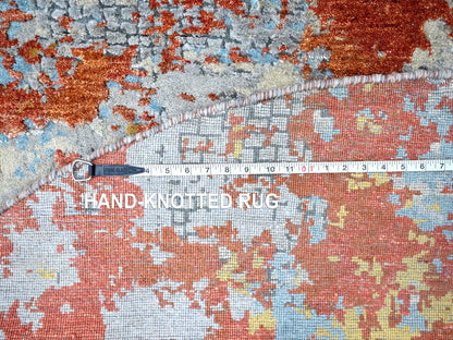 Orange 7'11" x 7'11" Modern / Contemporary Hand knotted Wool/Silk Rug - Sku: O010105