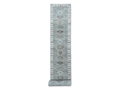Grey 2'9" x 21'9" Traditional Hand knotted Wool Rug - Sku: O010111