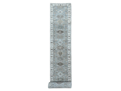 Grey 2'9" x 21'10" Traditional Hand knotted Wool Rug - Sku: O010112