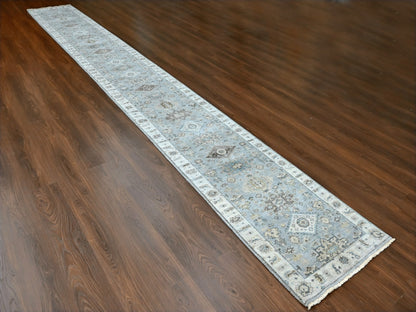 Grey 2'9" x 21'10" Traditional Hand knotted Wool Rug - Sku: O010112