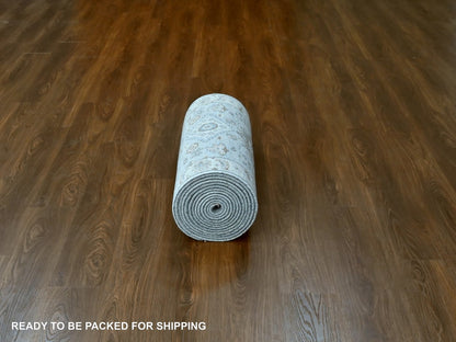 Grey 2'9" x 21'10" Traditional Hand knotted Wool Rug - Sku: O010112