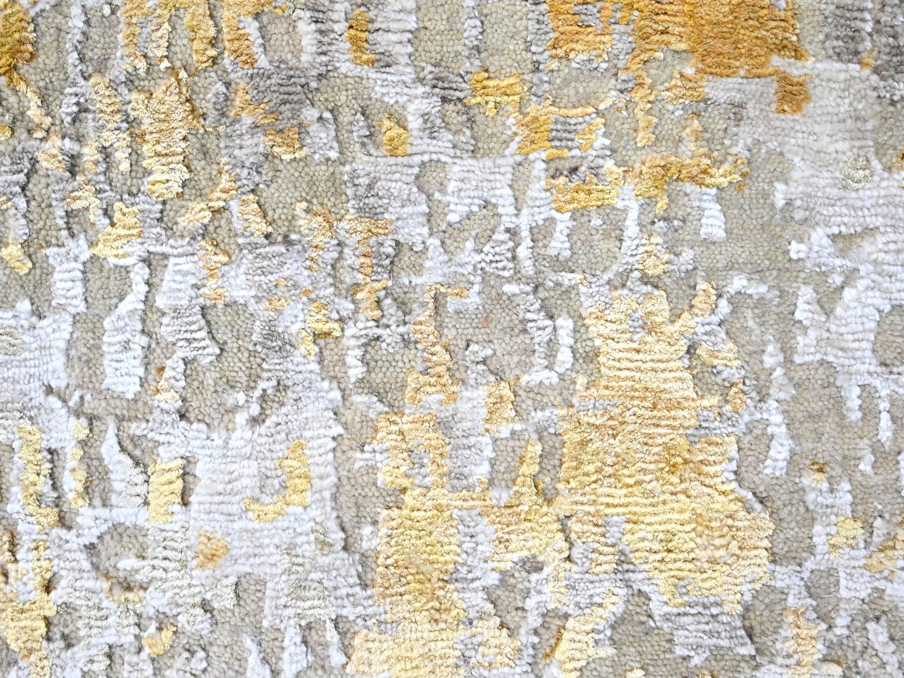 Modern / Contemporary hand-knotted wool/silk runner in Beige, 2'6" x 6'0", SKU O010116