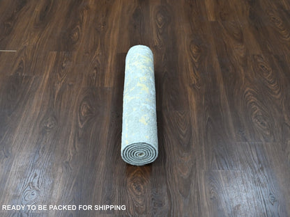 Modern / Contemporary hand-knotted wool/silk runner in Beige, 2'6" x 6'0", SKU O010116