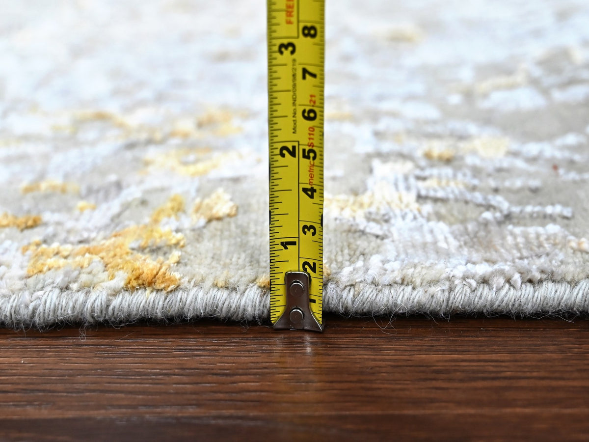 Modern / Contemporary hand-knotted wool/silk runner in Beige, 2'6" x 6'0", SKU O010116