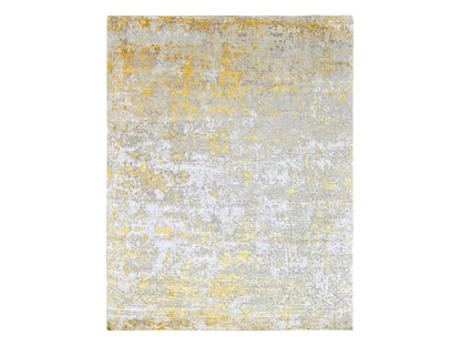 Modern / Contemporary hand-knotted wool/silk rug in Beige, 8'0" x 9'9", SKU O010117
