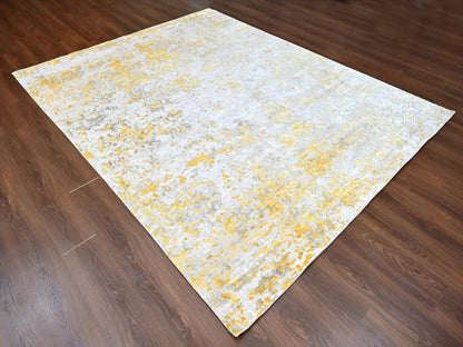Modern / Contemporary hand-knotted wool/silk rug in Beige, 8'0" x 9'9", SKU O010117