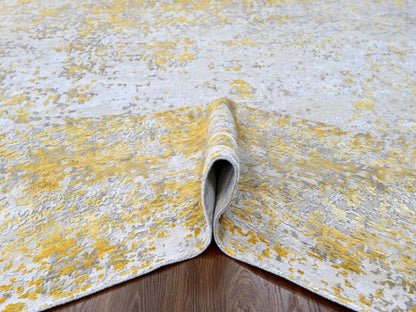 Modern / Contemporary hand-knotted wool/silk rug in Beige, 8'0" x 9'9", SKU O010117