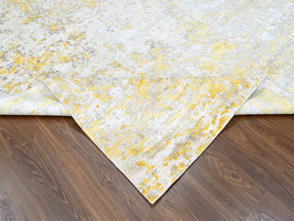 Modern / Contemporary hand-knotted wool/silk rug in Beige, 8'0" x 9'9", SKU O010117