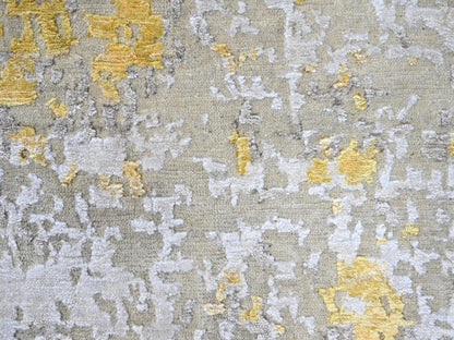 Modern / Contemporary hand-knotted wool/silk rug in Beige, 8'0" x 9'9", SKU O010117