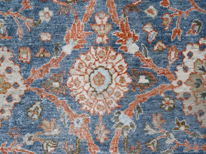 Blue 7'10" x 9'8" Oushak And Peshawar Hand knotted Wool Rug - Sku: O010120