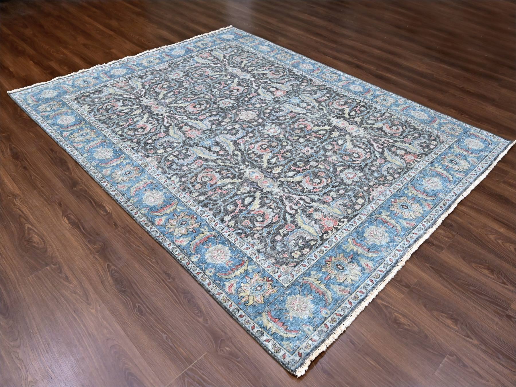 Mahal Oushak / Peshawar hand-knotted wool rug in Black, 7'8" x 9'6", SKU O010134