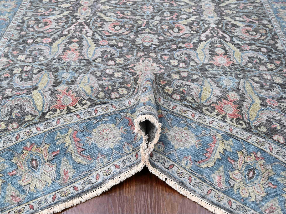Mahal Oushak / Peshawar hand-knotted wool rug in Black, 7'8" x 9'6", SKU O010134