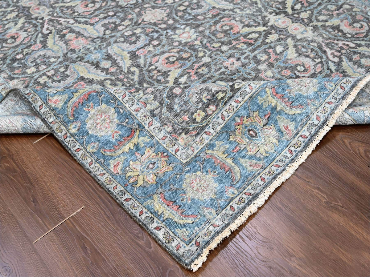 Mahal Oushak / Peshawar hand-knotted wool rug in Black, 7'8" x 9'6", SKU O010134