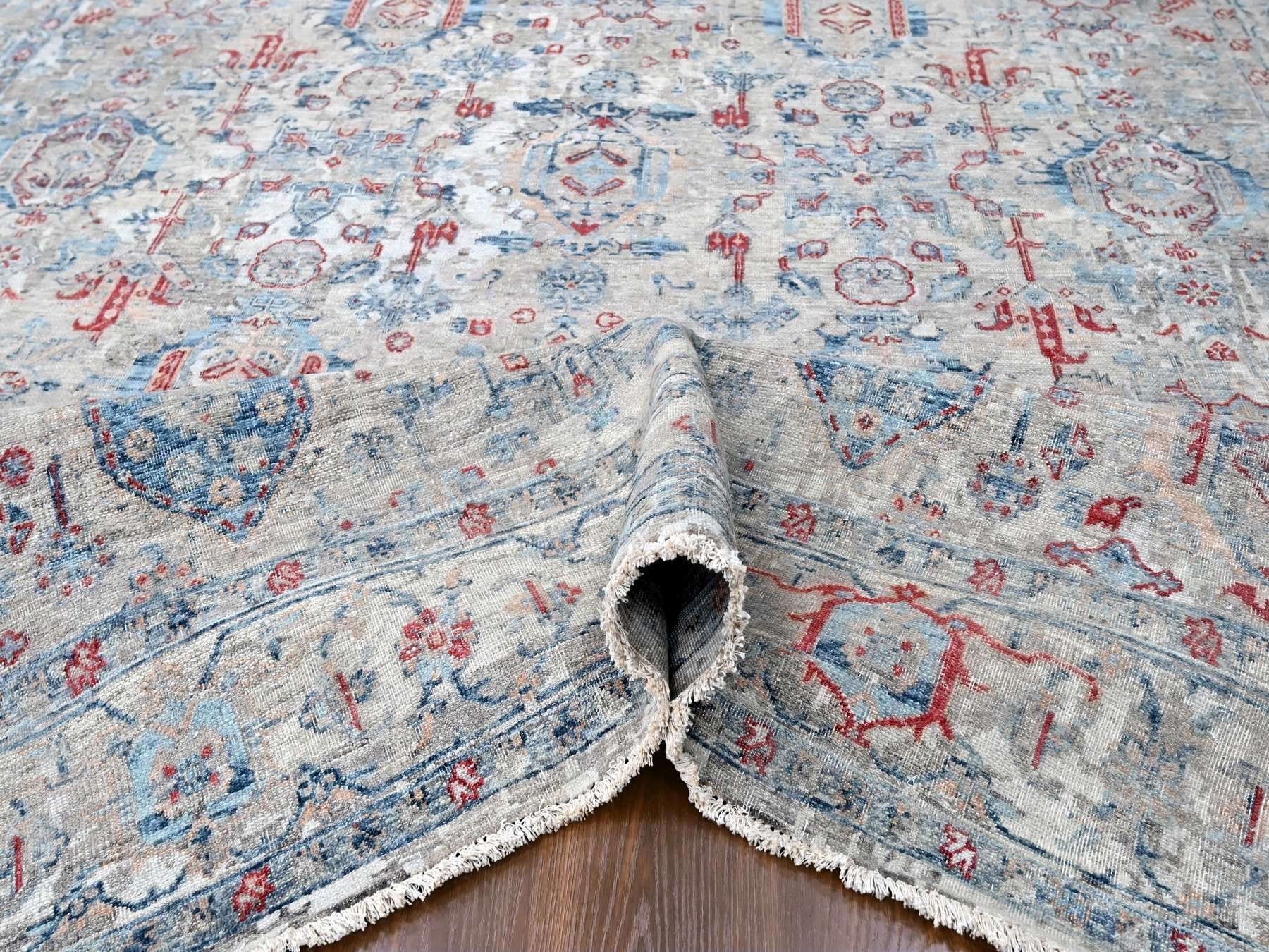 Tabriz Oushak / Peshawar hand-knotted wool rug in Blue, 8'9" x 11'9", SKU O010142