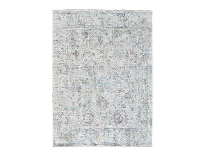 Grey 7'8" x 9'9" Oushak And Peshawar Hand knotted Wool Rug - Sku: O010161