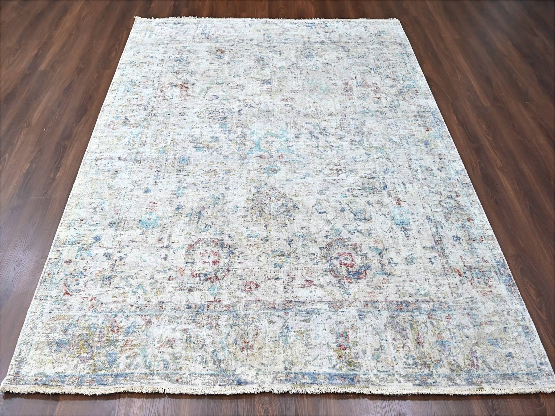 Grey 7'8" x 9'9" Oushak And Peshawar Hand knotted Wool Rug - Sku: O010161