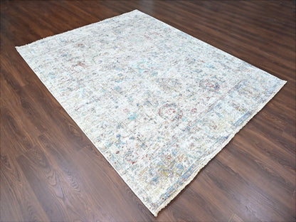 Grey 7'8" x 9'9" Oushak And Peshawar Hand knotted Wool Rug - Sku: O010161