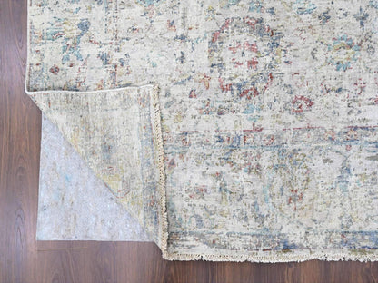 Grey 7'8" x 9'9" Oushak And Peshawar Hand knotted Wool Rug - Sku: O010161