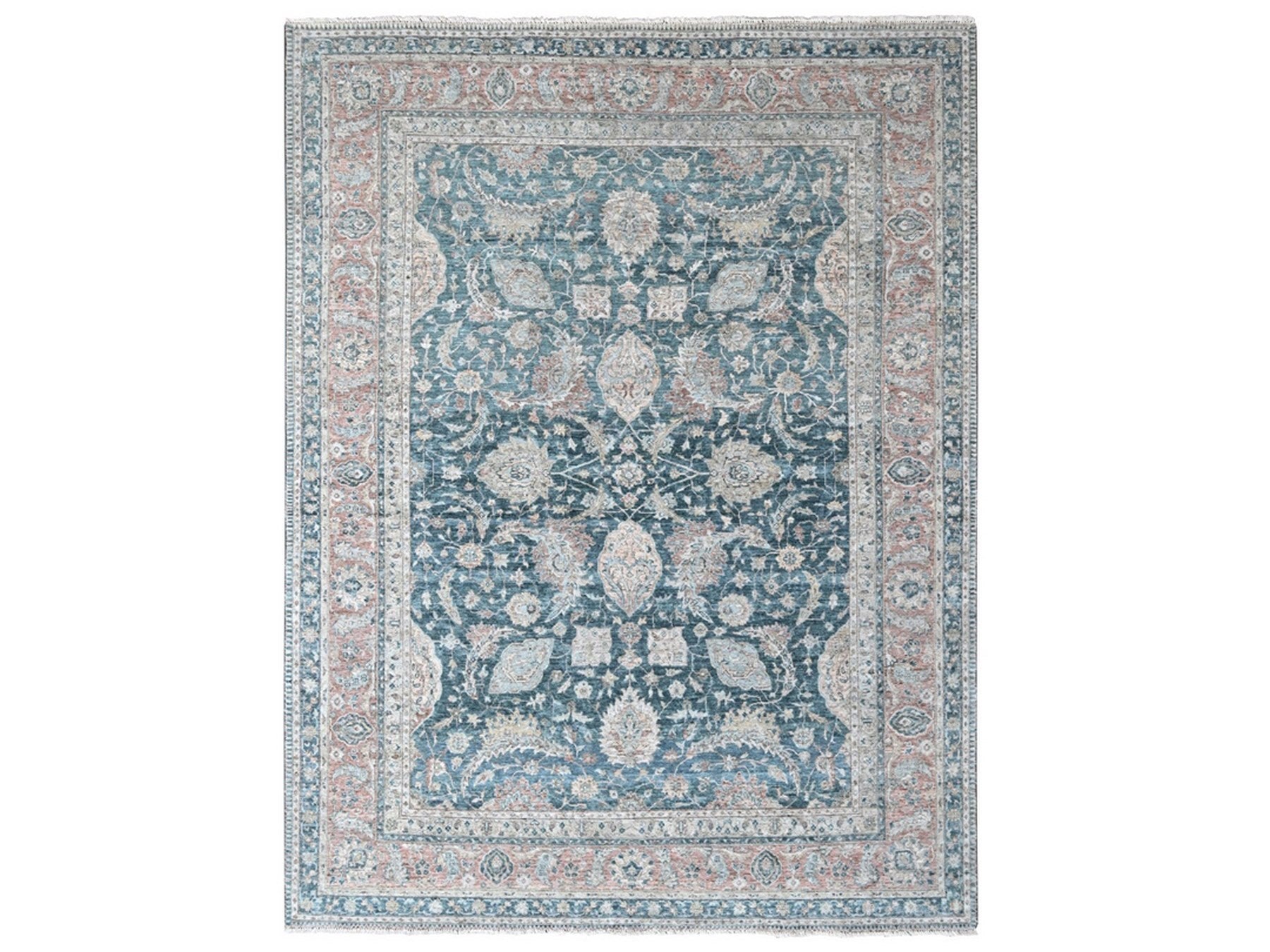 Teal 9'0" x 11'10" Oushak / Peshawar Hand knotted Wool Rug - Sku: O010173