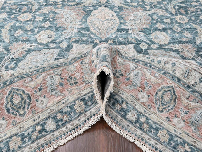 Teal 9'0" x 11'10" Oushak / Peshawar Hand knotted Wool Rug - Sku: O010173
